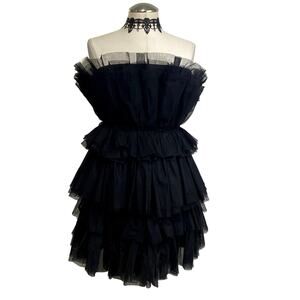 Altar'd State Ruffle Frilly Tutu Goth Sleeveless Layered Black Mini Dress Sz M